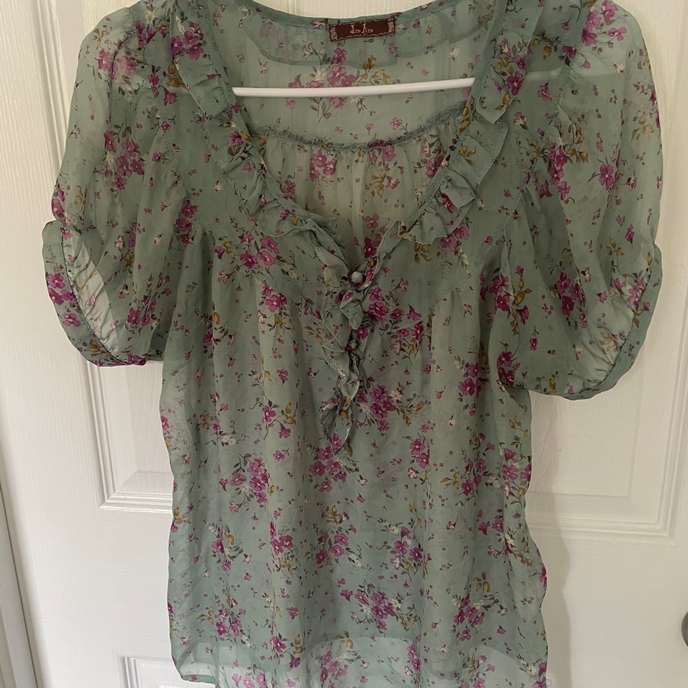 Talbots Floral Blouse - Green and Purple